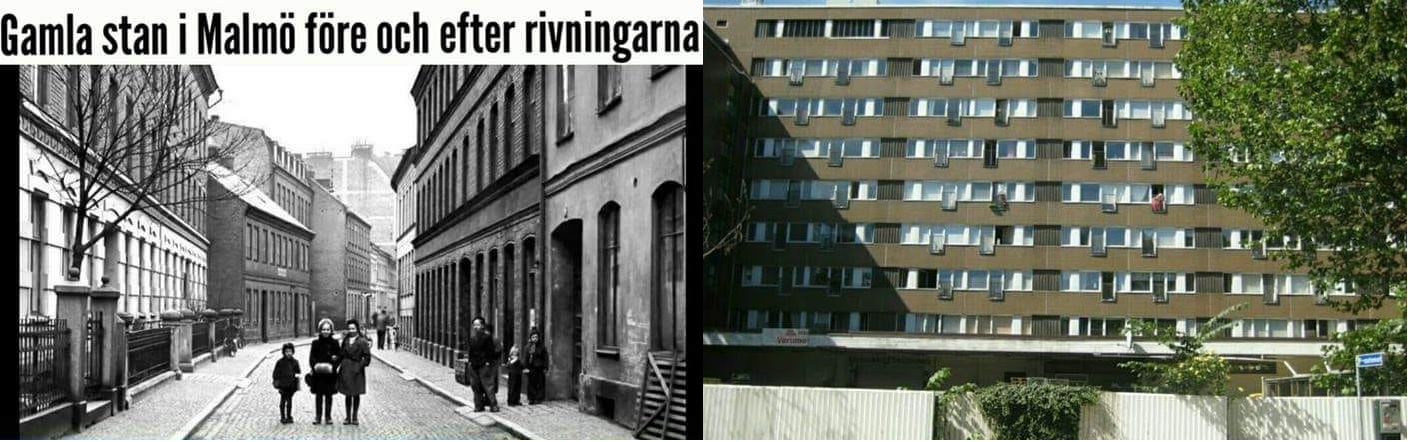 Före och efter. Är dagens Caroli City-komplex i Malmö Sveriges fulaste byggnad genom tiderna?