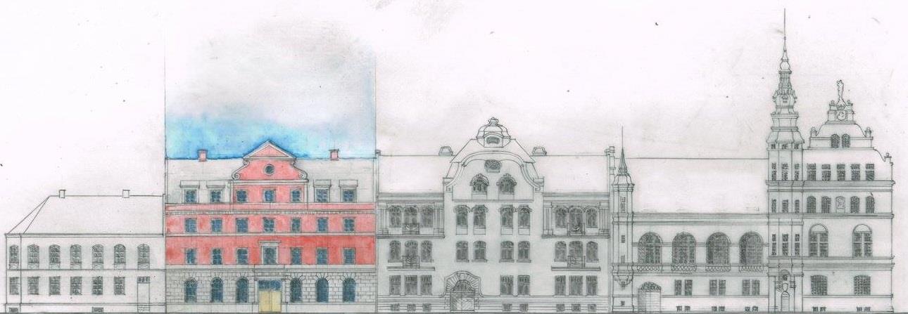 Klassiskt förslag ritat av Arkitekturupprorets egen arkitekt Albert Svensson. Den röda byggnaden är det nya förslaget.