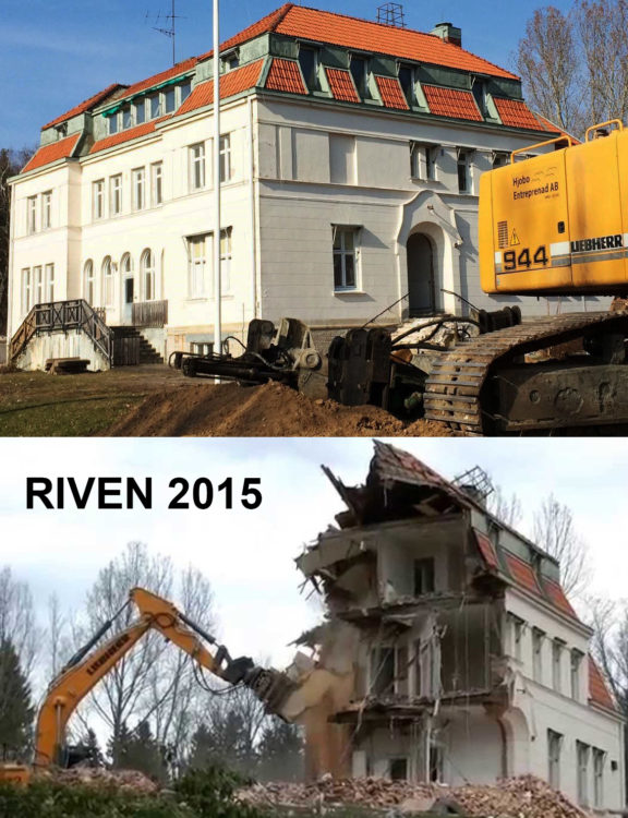 Den vackra och anrika huvudbyggnaden på Aspö Gård revs för att ge plats åt fula nya lådor år 2015.