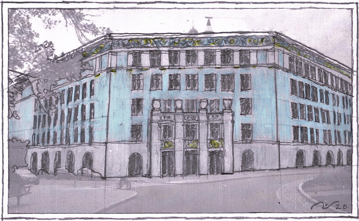 Albert Svenssons förslag på försköning av arkitekturskolan.
